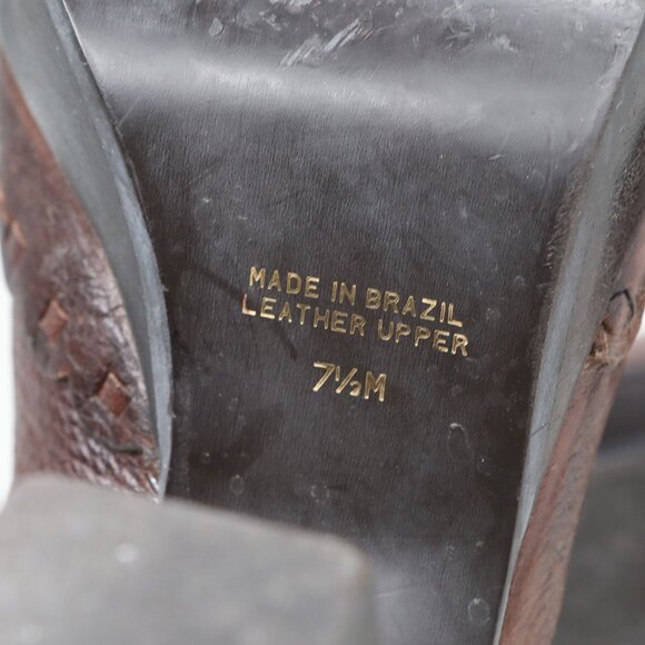 MIA Leather Mary Jane Platform Pumps Y2K Brown Peeptoe Chunky Heels Retro Mod - Picture 9 of 12